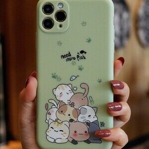 Kawaii Cute Green Cat Paw Prints and Fish Print Phone Case